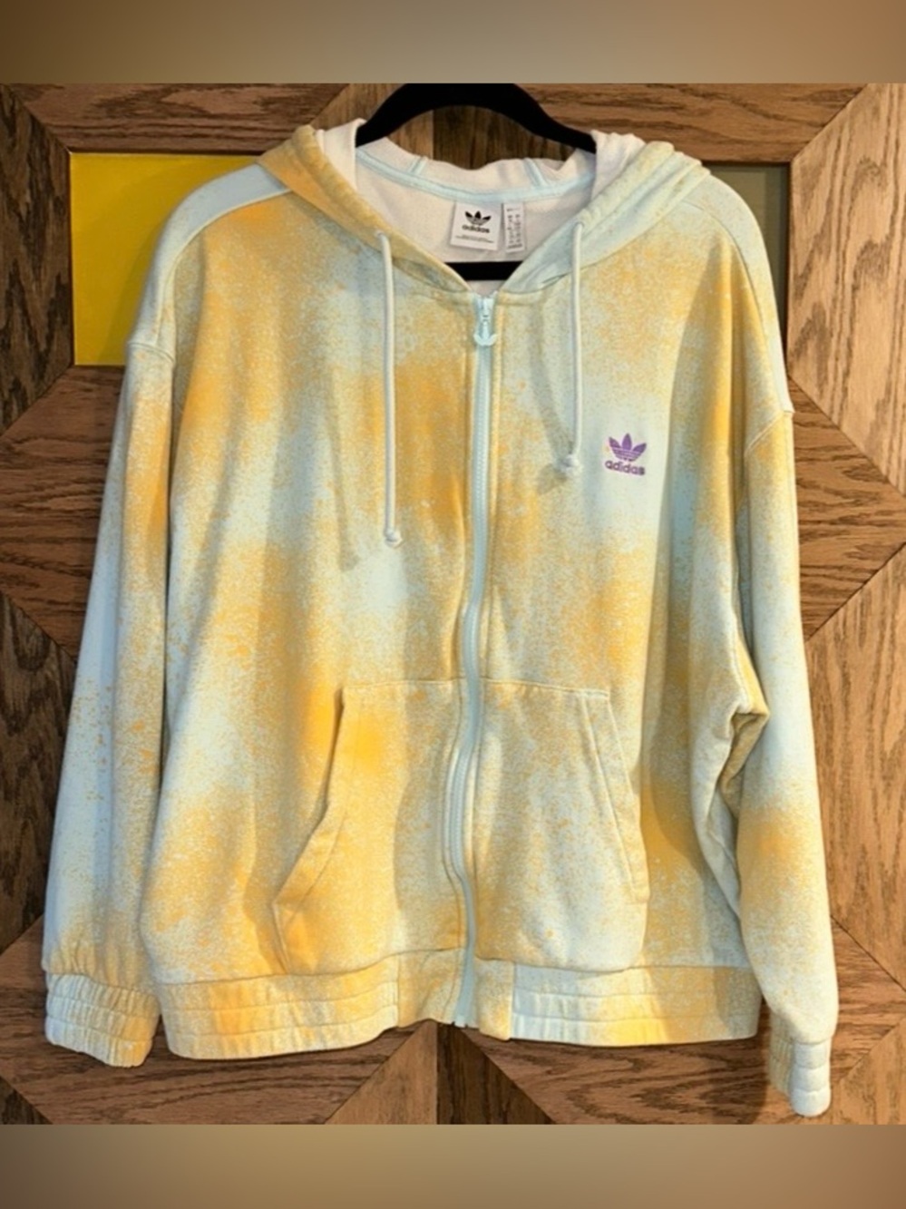 adidas Originals Allover Print Full Zip Hoodie Blue & Orange Sweatshirt Sz L - Picture 3 of 10